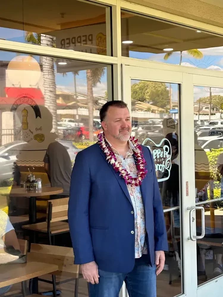 CEO Troy Hooper at Pepper Lunch Hawaii grand opening