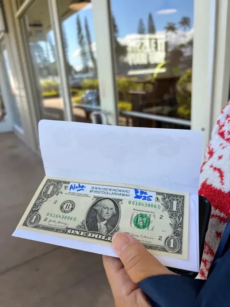 First dollar earned at Pepper Lunch Hawaii, signed and framed