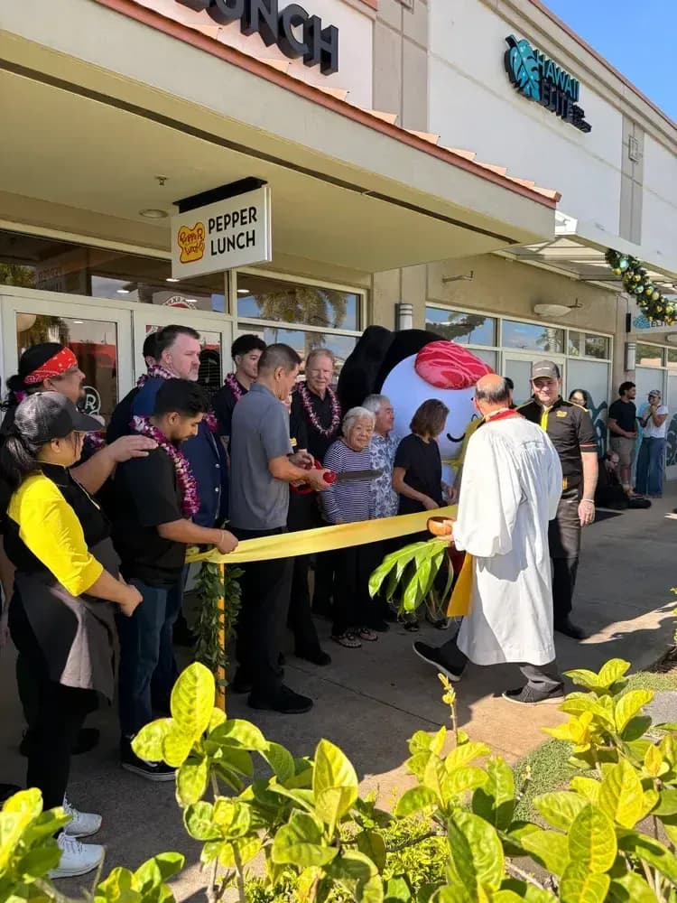 Pepper Lunch Hawaii ribbon cutting ceremony with Hawaiian blessing