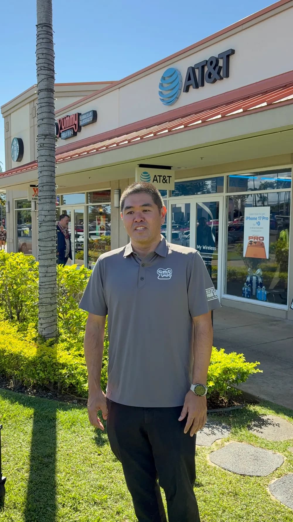 Manager Sean Uezu outside Pepper Lunch Hawaii