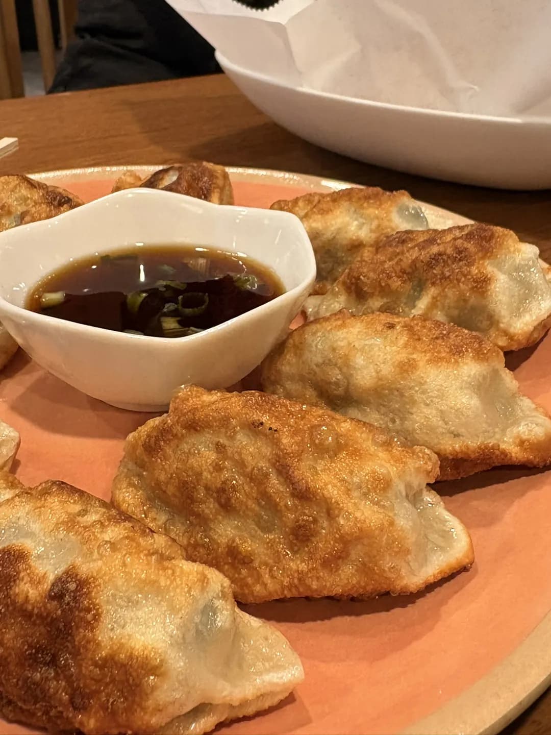 Handmade pork mandoo (Korean dumplings) with dipping sauce at Good Chicken Waikiki