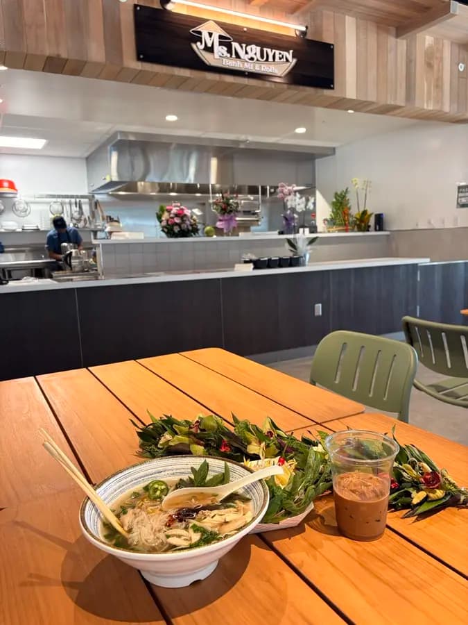 Chicken pho with fresh herbs and Vietnamese iced coffee from Ms Nguyen at The Park on Keeaumoku